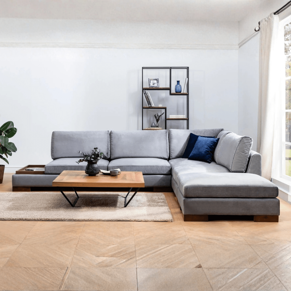 Ecksofa Rechts Tulip Dunkelgrau - Mit Hocker