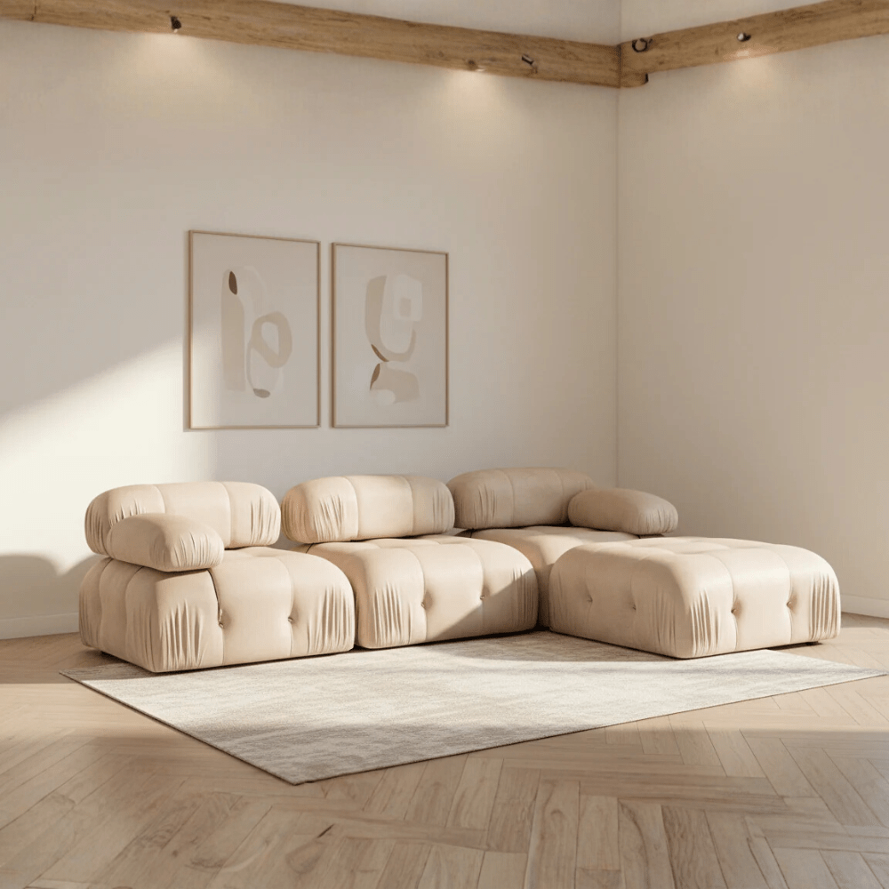 Modulares XXL-Ecksofa Bubble mit Hocker - Samt Beige