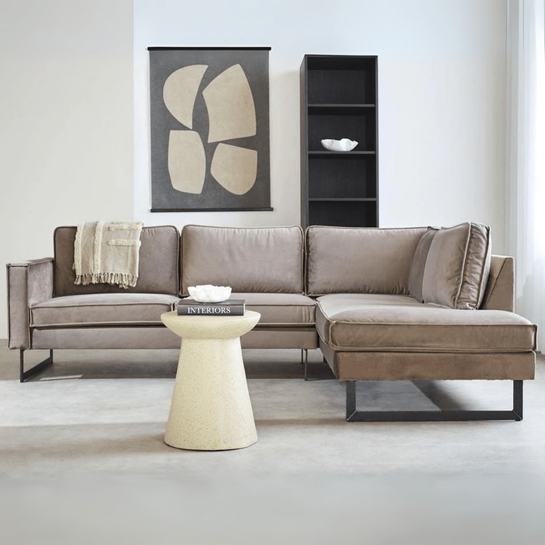 Ecksofa lose Kissen Champagner Taupe Samt Quinn - rechts