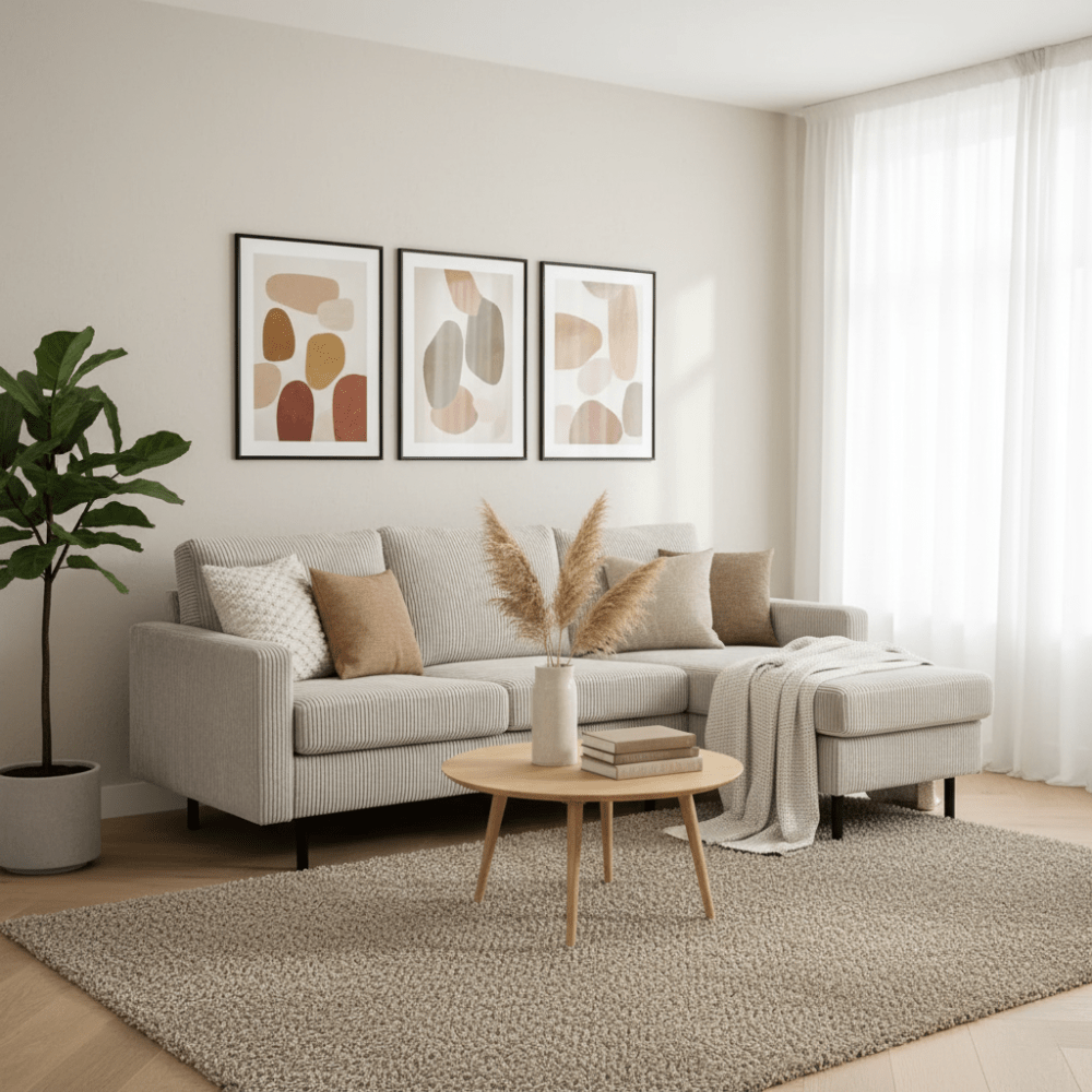 Ecksofa Caroline Cordstoff beige links/rechts