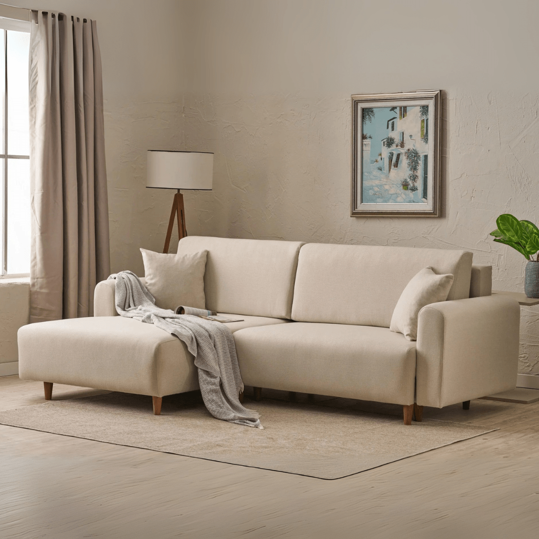 Ecksofa mit Schlaffunktion Left Mane Cream