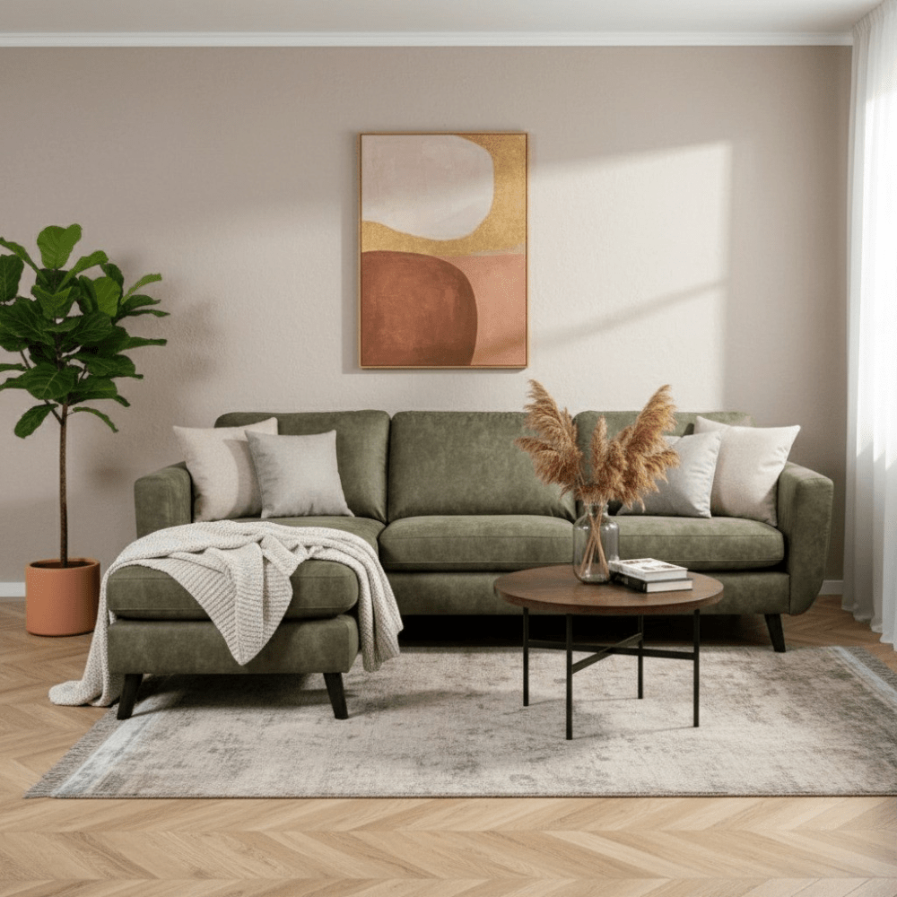 Ecksofa Gwen Stoff olivgrün