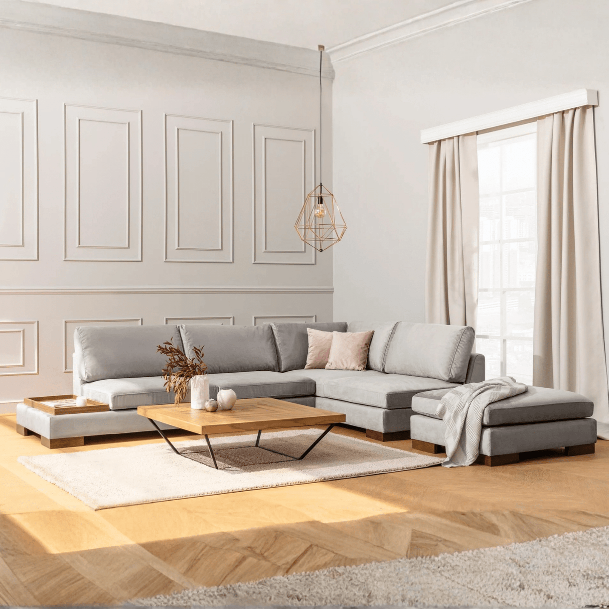 Rechtes Ecksofa Tulip Light Grey