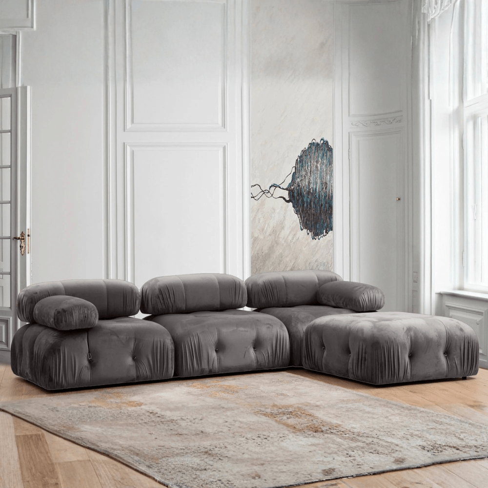 Modulares XXL-Ecksofa Bubble mit Hocker - Samtgrau