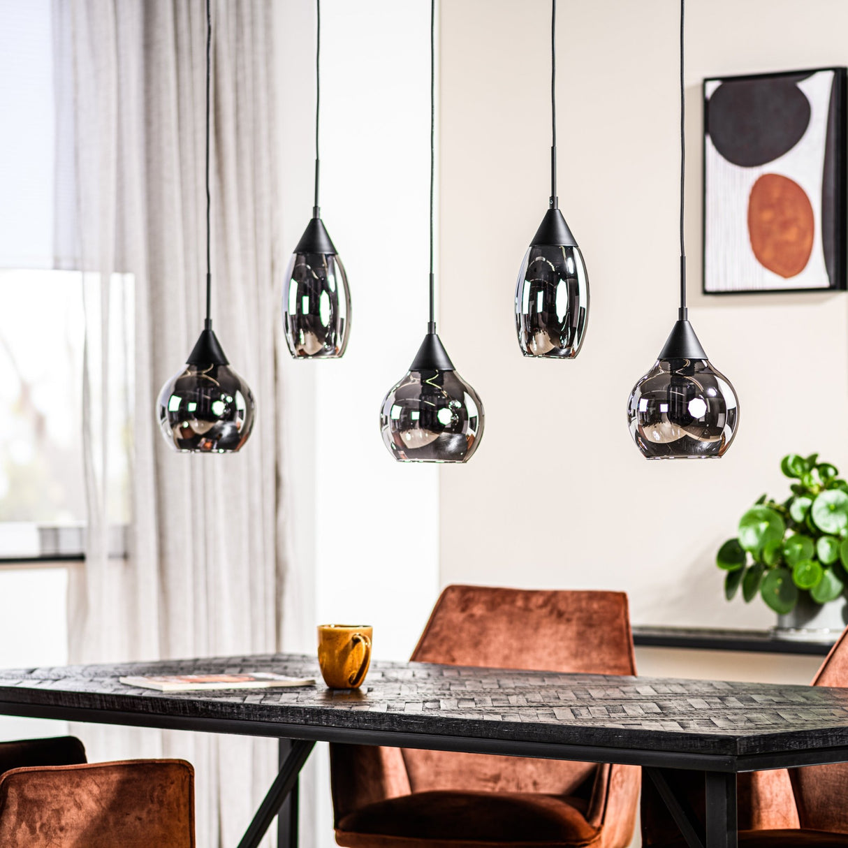 Pendelleuchte Kesi 5-flammig Rauchglas