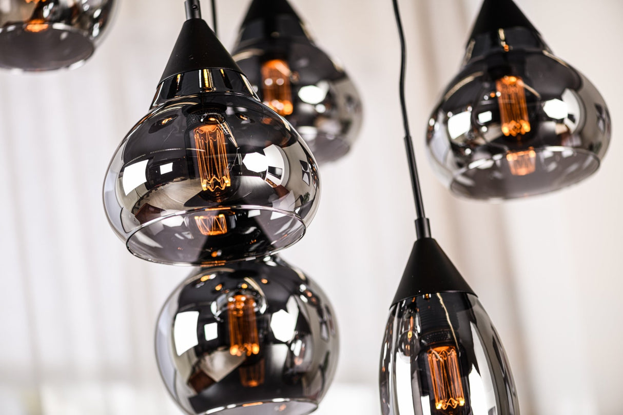 9-flammige Hängelampe Glas Smokey Stepped Kesi