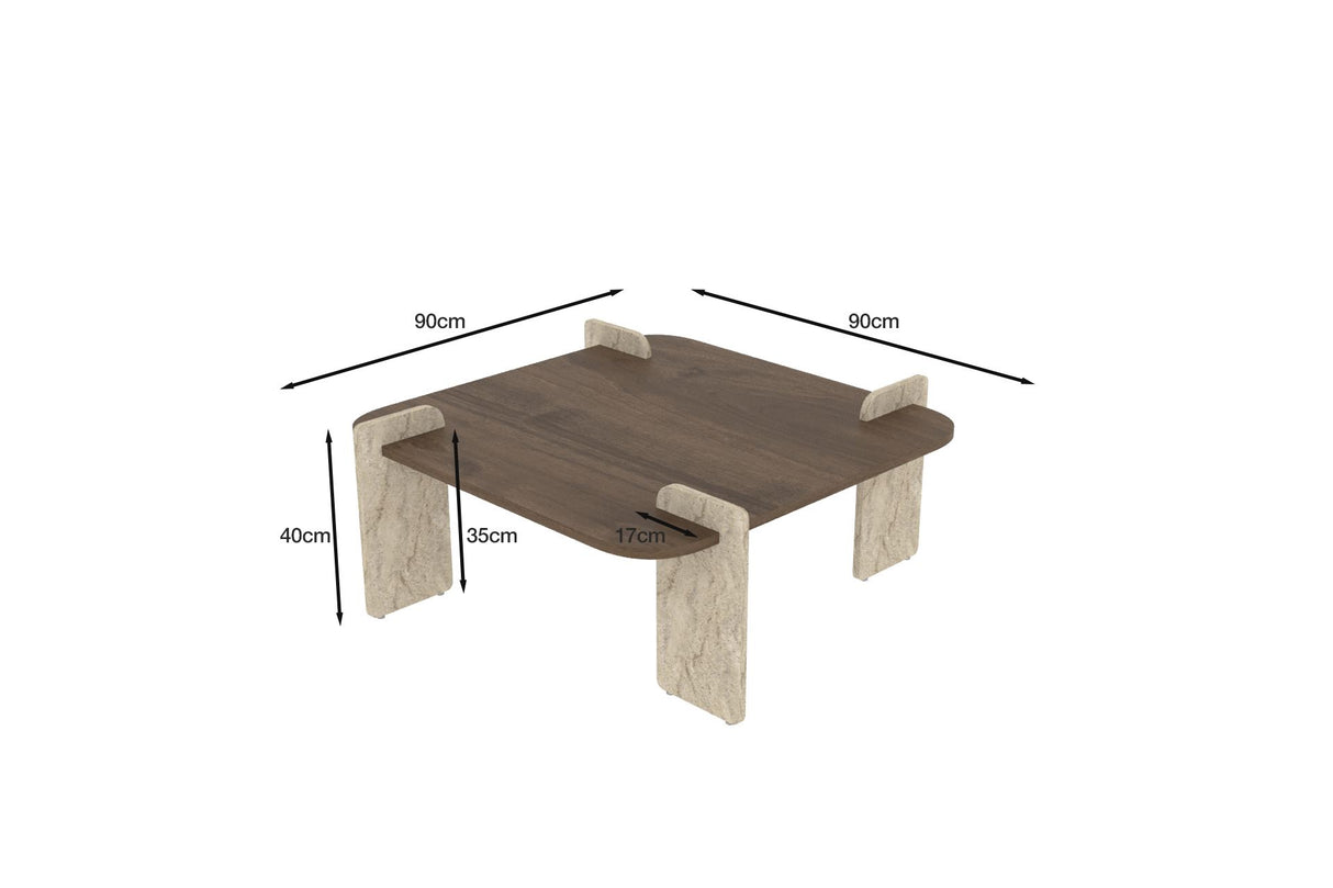Afrolli Couchtisch Walnuss Travertin 90 x 90 cm Walnuss, Travertin Melaminbeschichtetes Holz