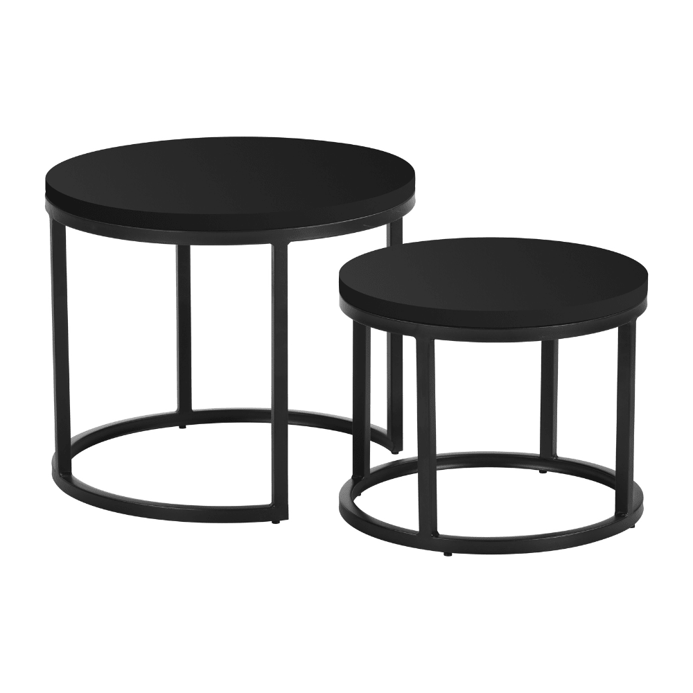 Couchtische-Set aus 2 runden Couchtischen schwarz Mangoholz - industriell - Rosy-Dimehouse