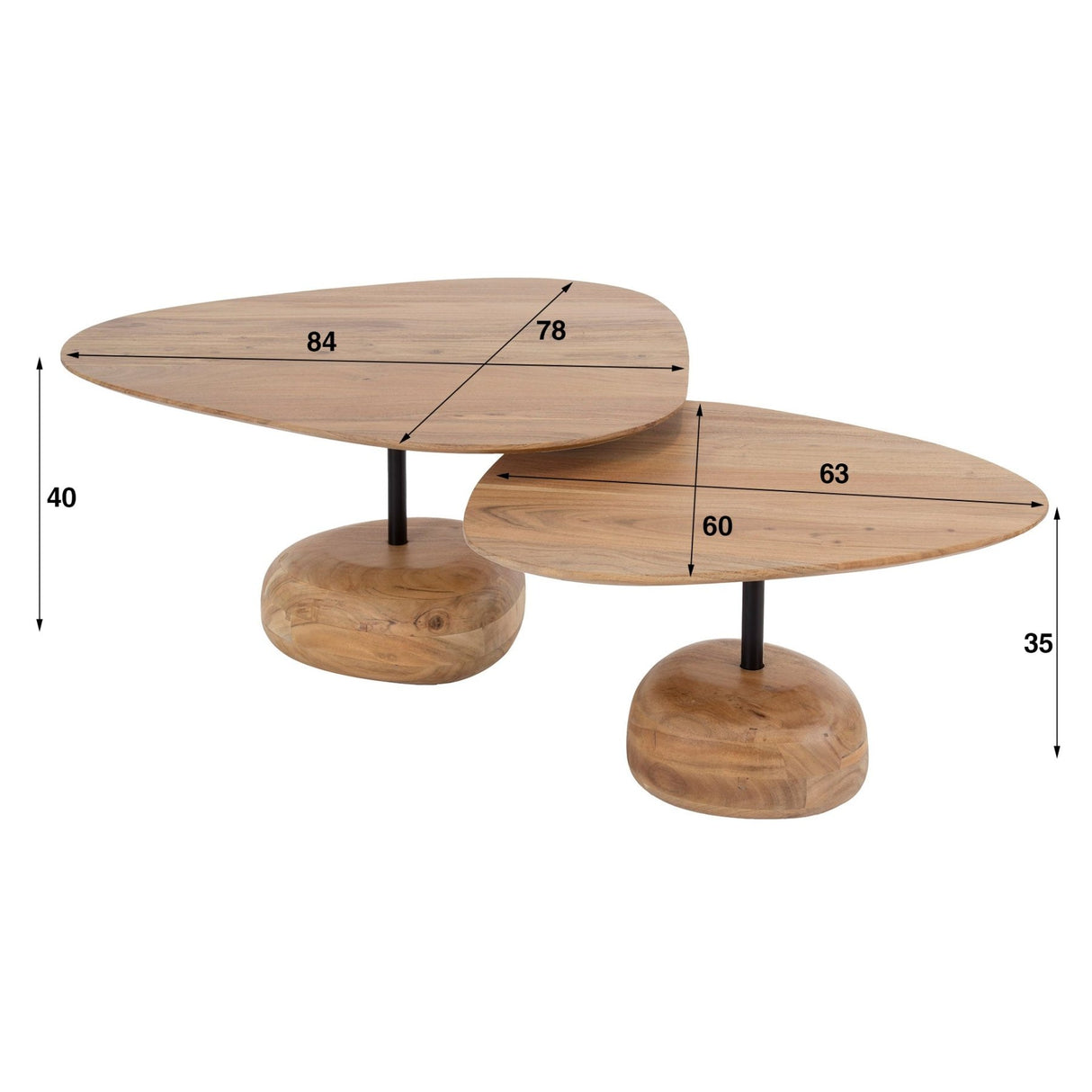 Couchtisch-Set von 2 Mosi aus organischem Akazienholz natur