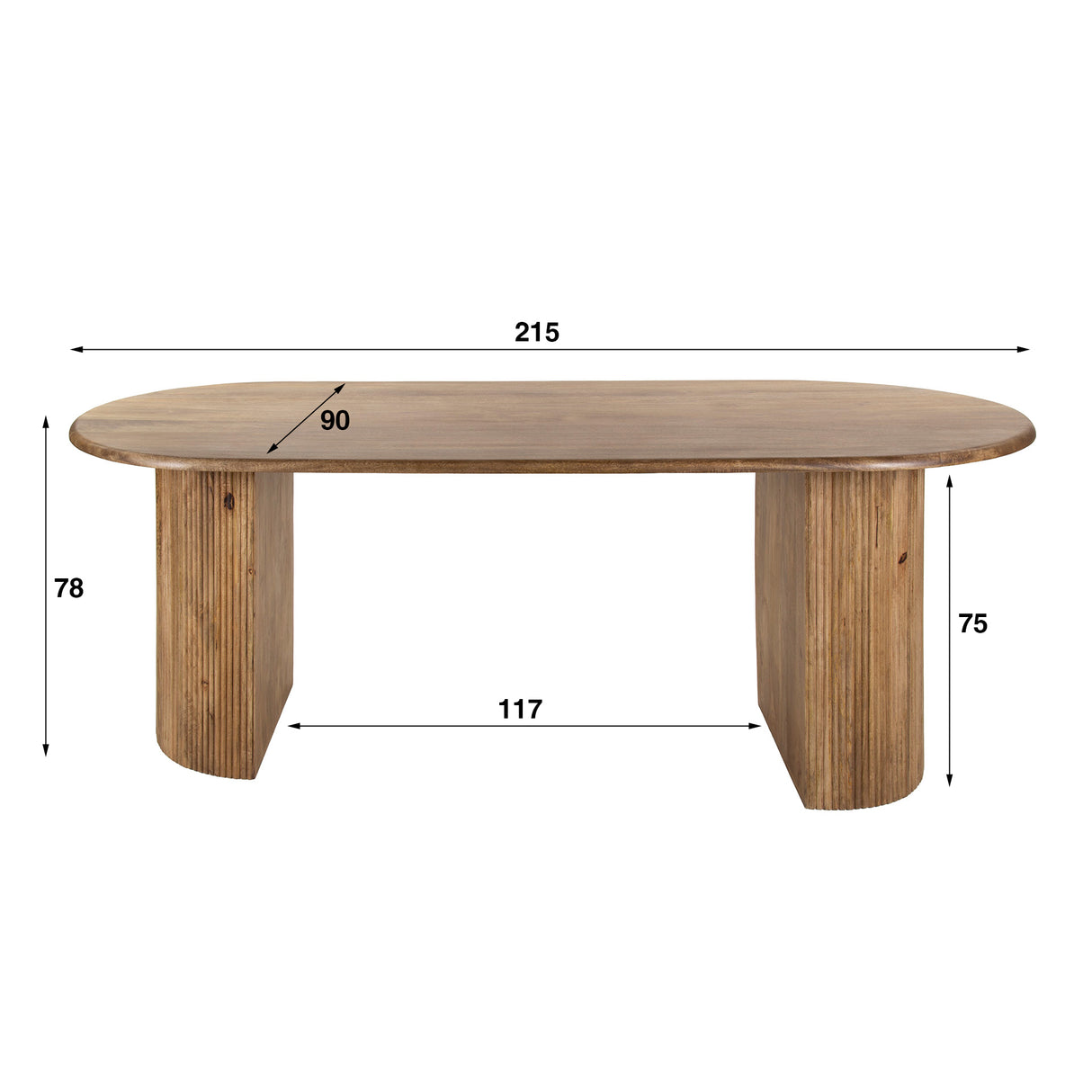 Esstisch Oval Mangoholz Maria 215x90 cm