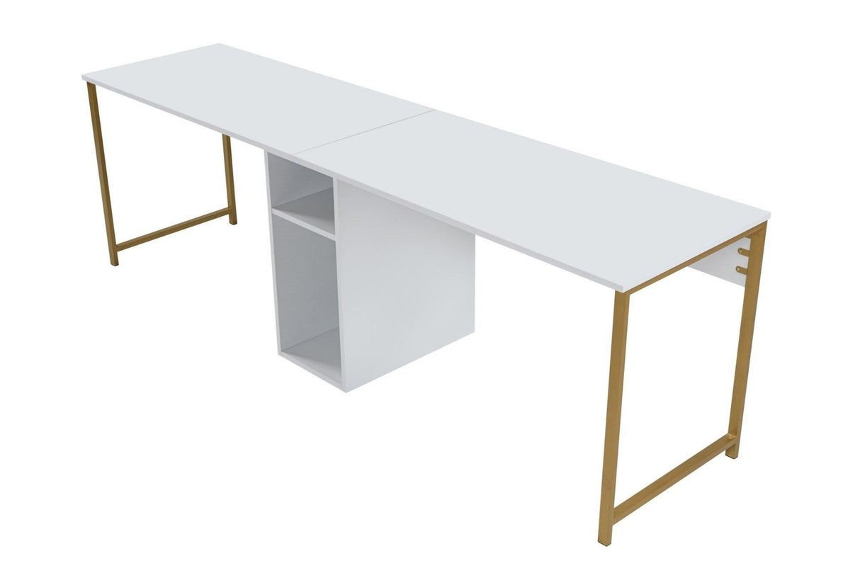 Studie Büro Melamin 240x60 cm Twin Study Desk mit Silber und Gold Weiß Gold