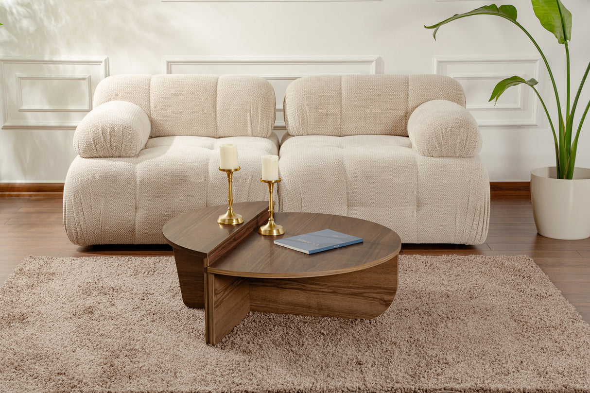 Kaffeetisch Rund 85 cm Naturwalnuss Melamin Orin