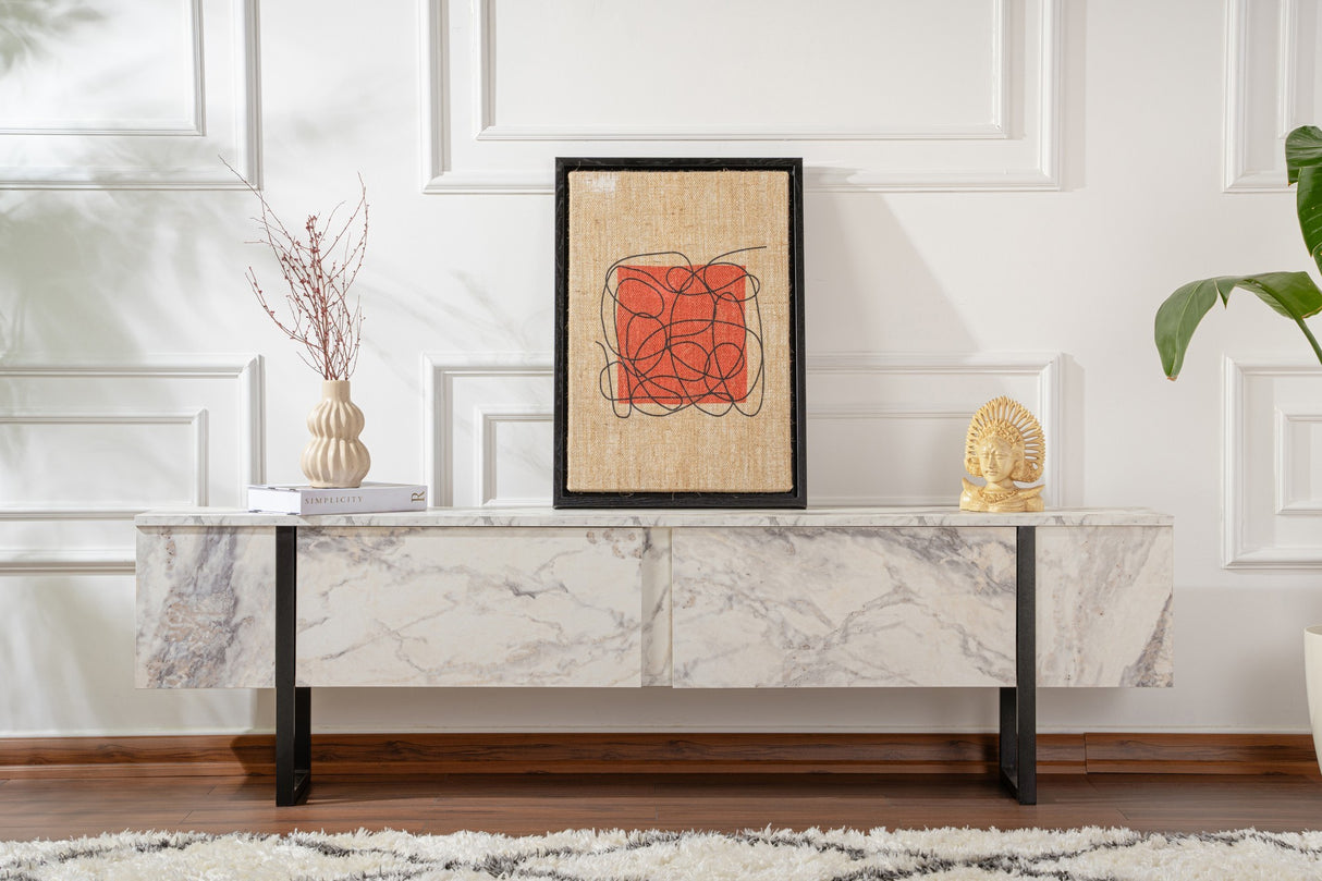 TV Möbel Marmor Melamin Schwarz Rahmen Blitz 50x180x29,5 cm