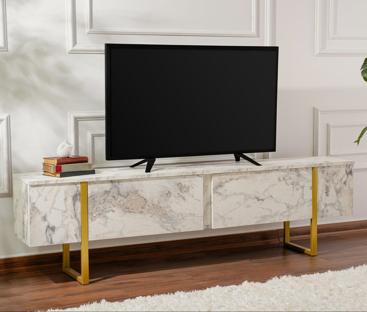 TV Möbel Marmor Melamin Goldrahmen Blitz 50x180x29,5 cm