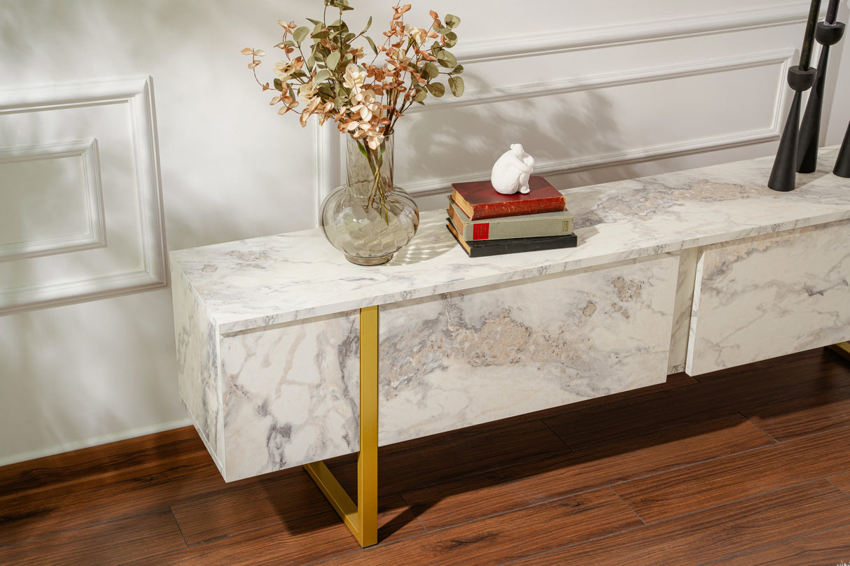 TV Möbel Marmor Melamin Goldrahmen Blitz 50x180x29,5 cm