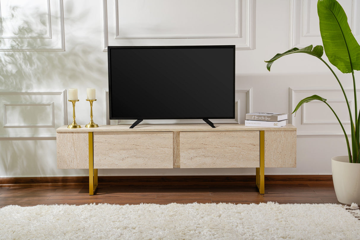 TV Möbel Beige Melamin Fouden Rahmen Blitz 50x180x29,5 cm