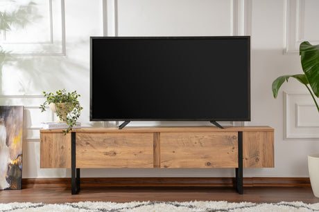 TV Möbel Natur Melamin Schwarz Rahmen Blitz 50x180x29,5 cm
