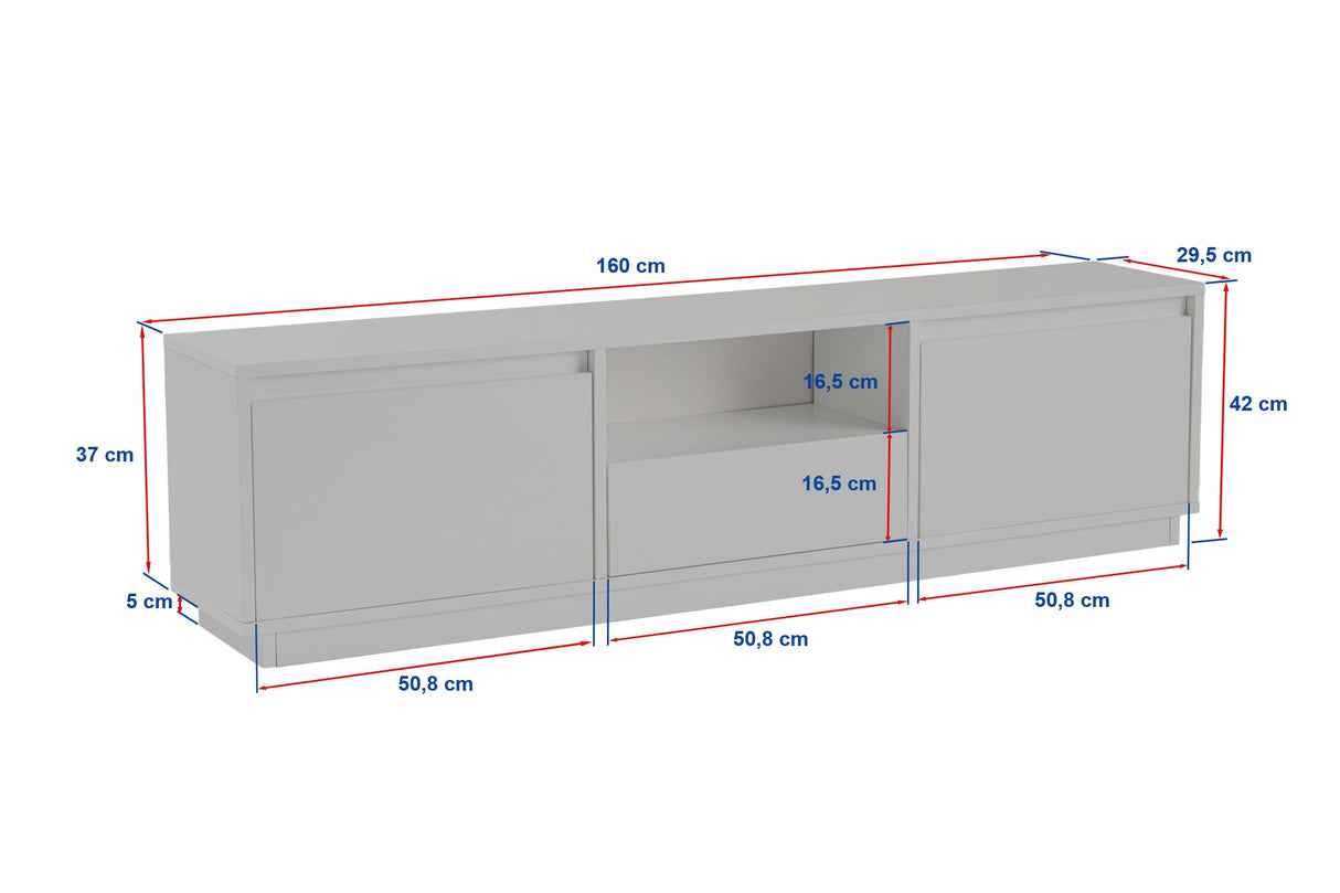TV-Möbel Japandi Travertin Melamin – drei Schränke – 160 x 42 x 29,5 cm – Flare