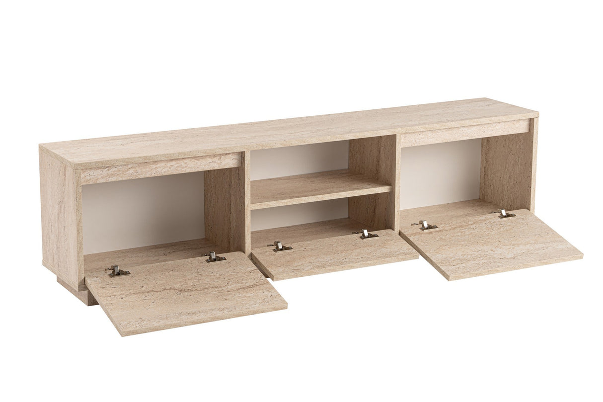 TV-Möbel Japandi Travertin Melamin – drei Schränke – 160 x 42 x 29,5 cm – Flare