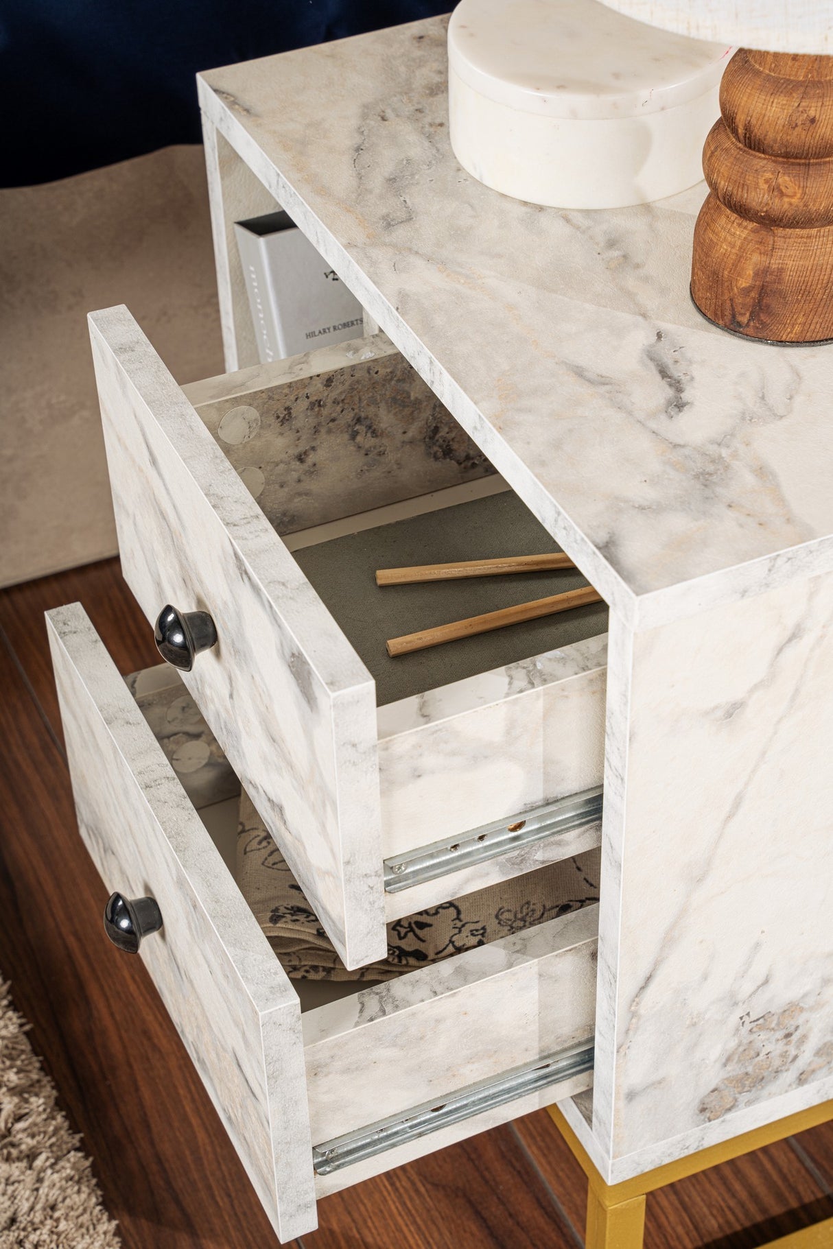 Nachttisch Marmor Melamin Goldrahmen Pulsar