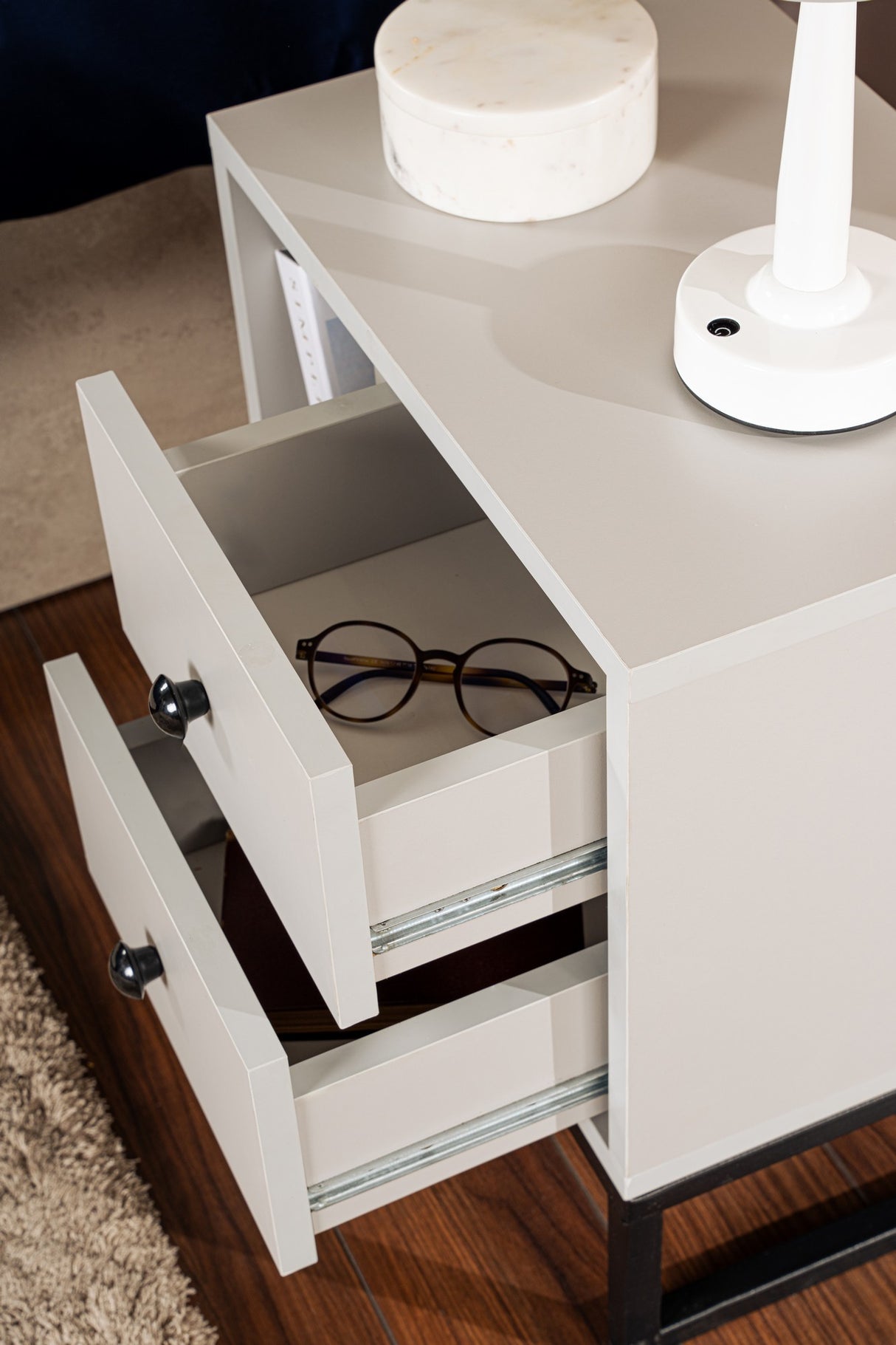 Nachttisch Graues Melamin Pulsar - Schwarzer Rahmen