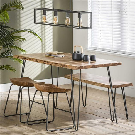 2er-Set Industriehocker, niedriges Akazienholz, Novi – Sitzhöhe 52 cm – ohne Rückenlehne