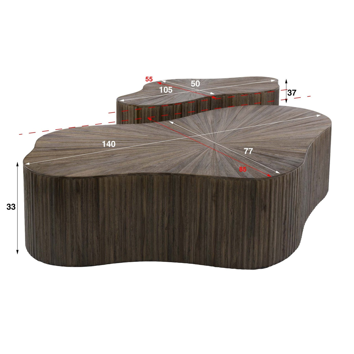 Set mit 2 Bio-Couchtischen aus dunkelbraunem Teakholz Myla