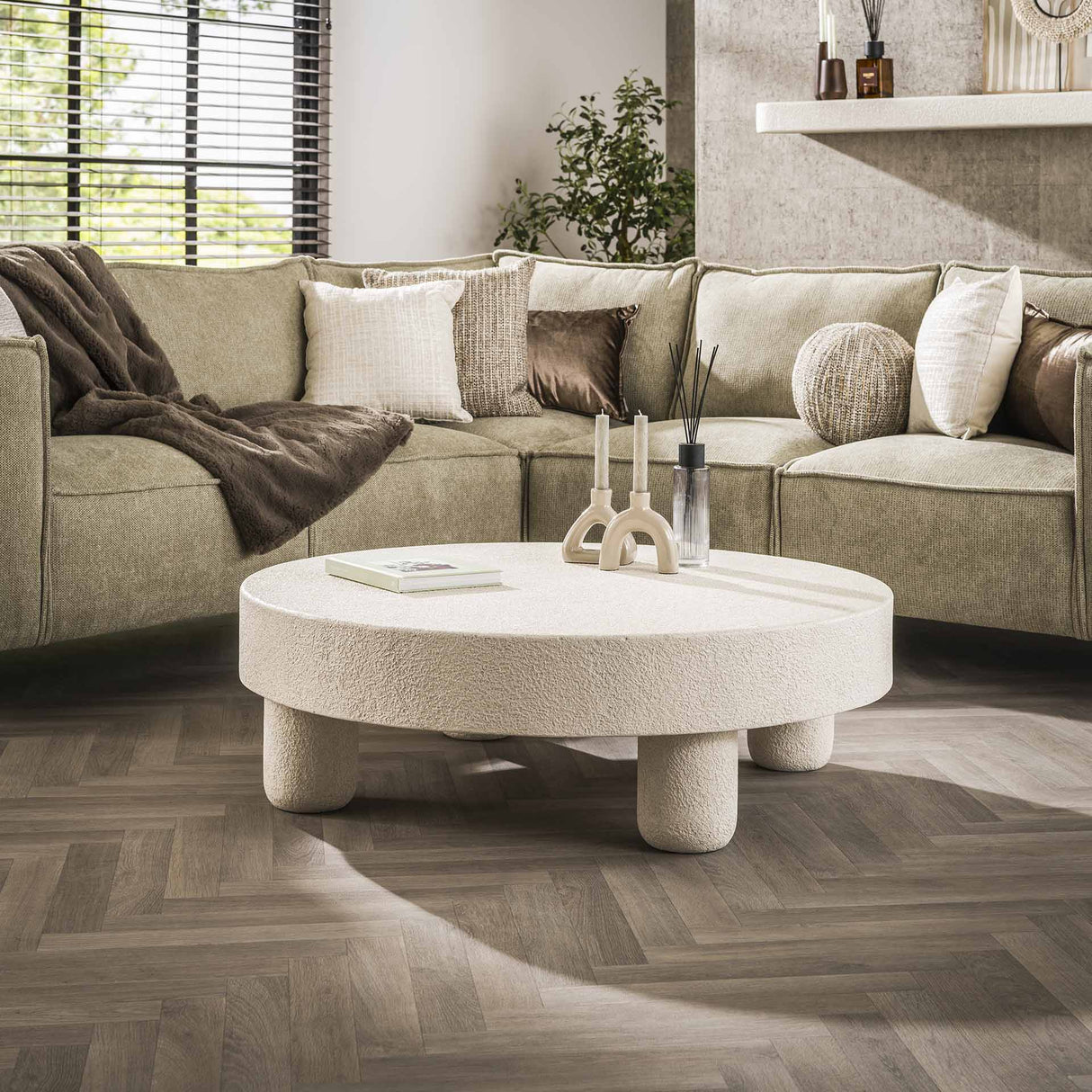 Couchtisch Sinan Ø60 cm Stein Marmor Weiß