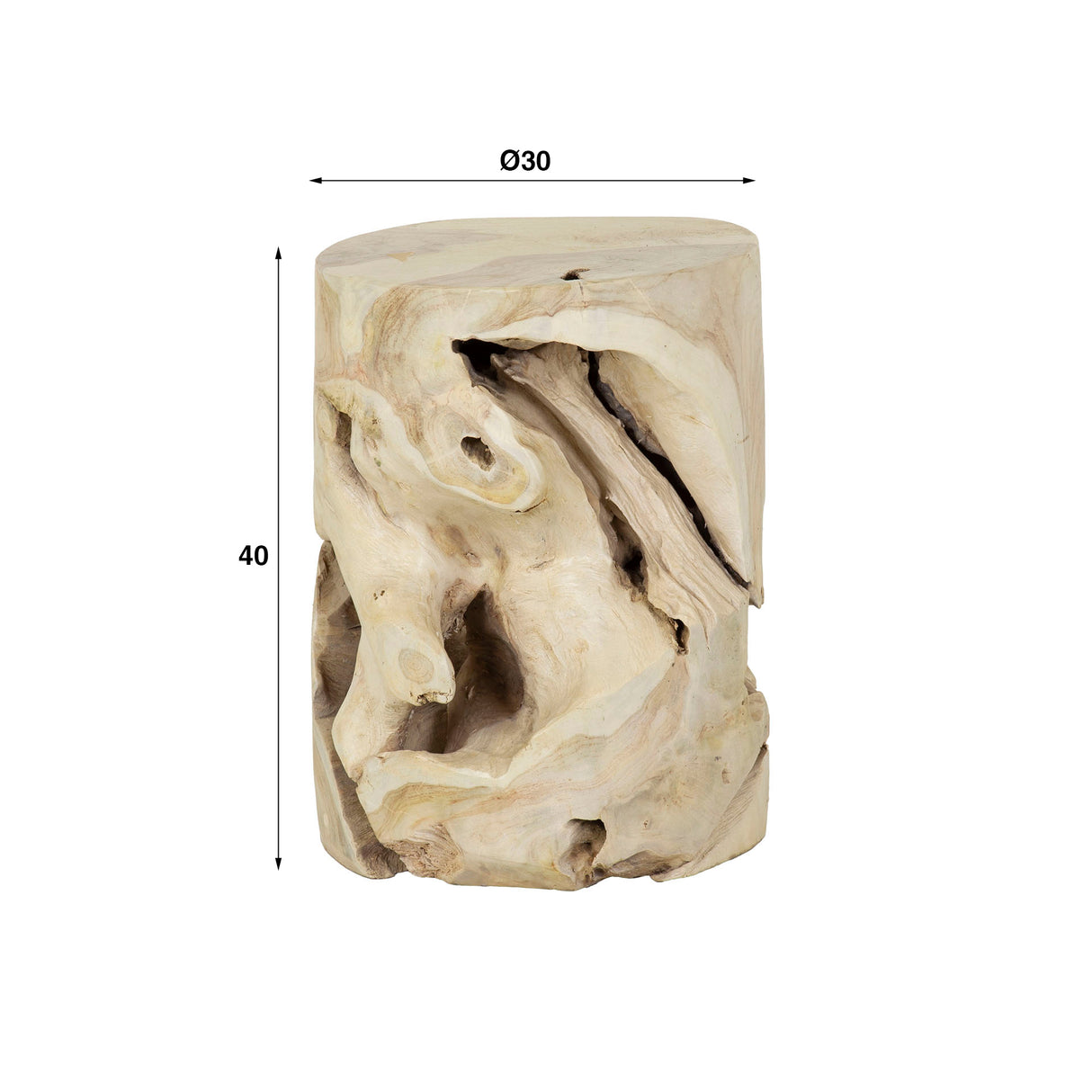 Beistelltisch Rund Brett Teakholz Baumstamm White Wash Ø30 cm