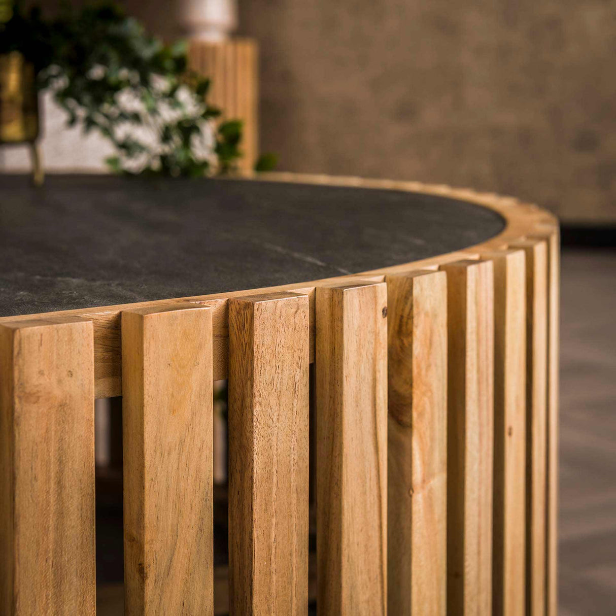 Runder Couchtisch Taylor Schiefer Akazienholz 120 cm