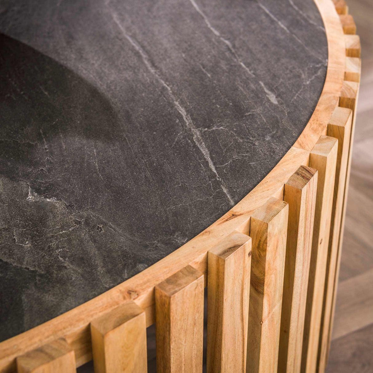 Runder Couchtisch Taylor Schiefer Akazienholz 120 cm