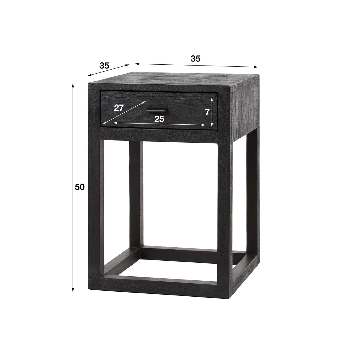 Nachttisch Davey aus schwarzem Akazienholz mit 1 Schublade