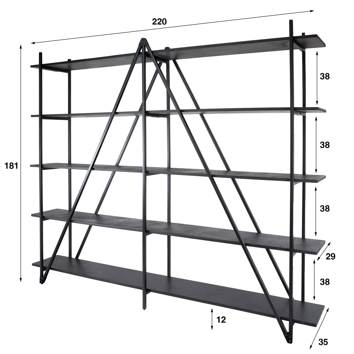 Wandregal Loek 5-lagig Metall Grau 220 cm