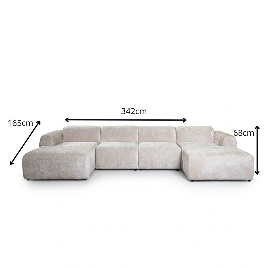 Banken-U-bank beige chenille stof - 342x165 cm - Shane-Dimehouse