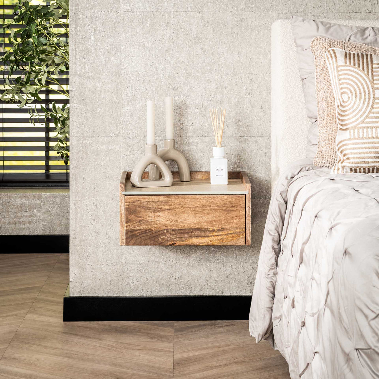 Orto Hängender Nachttisch 1 Schublade Mangoholz Keramik