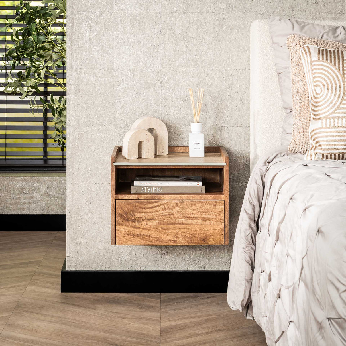 Orto Hängender Nachttisch 1 Schublade 1 Fach Mangoholz Keramik