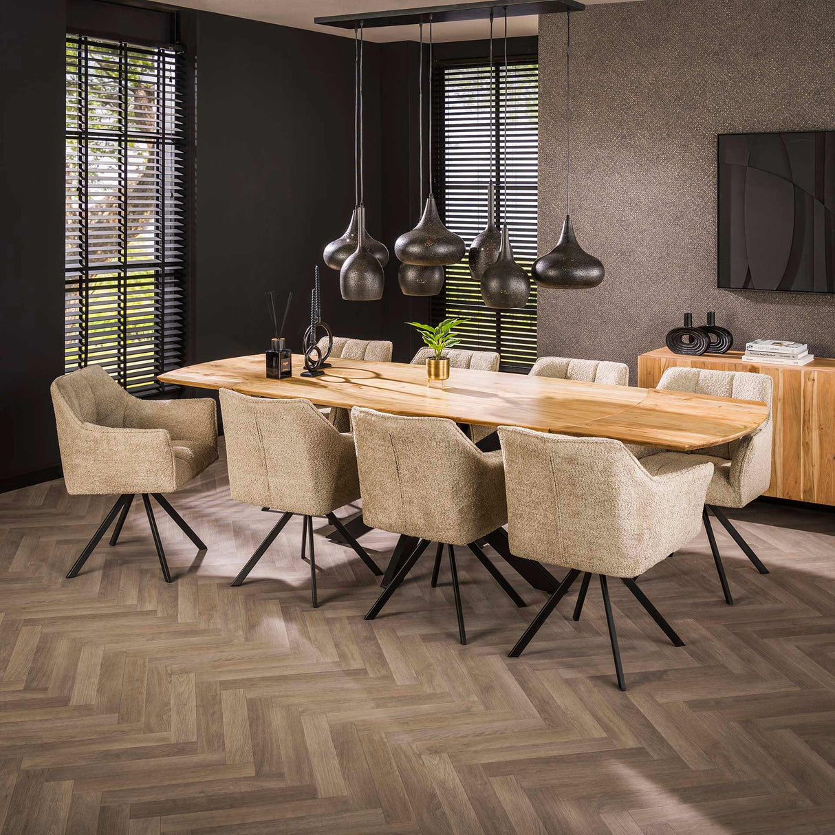 Ausziehbarer Esstisch Mack Dänisch ovaler Akaziahout 175-275x90 cm