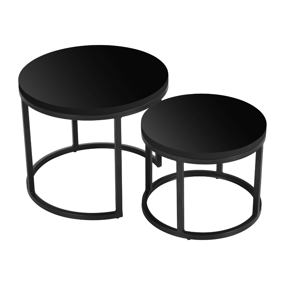 Couchtische-Set aus 2 runden Couchtischen schwarz Mangoholz - industriell - Rosy-Dimehouse