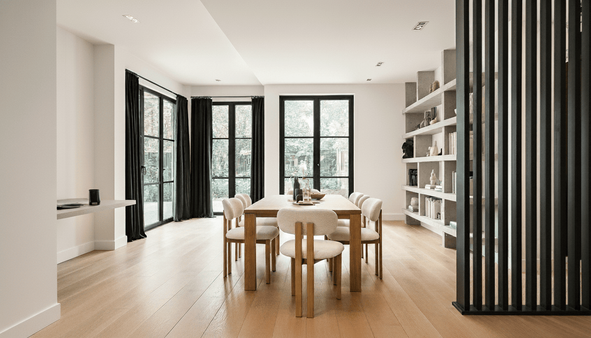 Japandi Esszimmerstuhl Miyo Bouclé Elfenbein - Walnusslook Rahmen