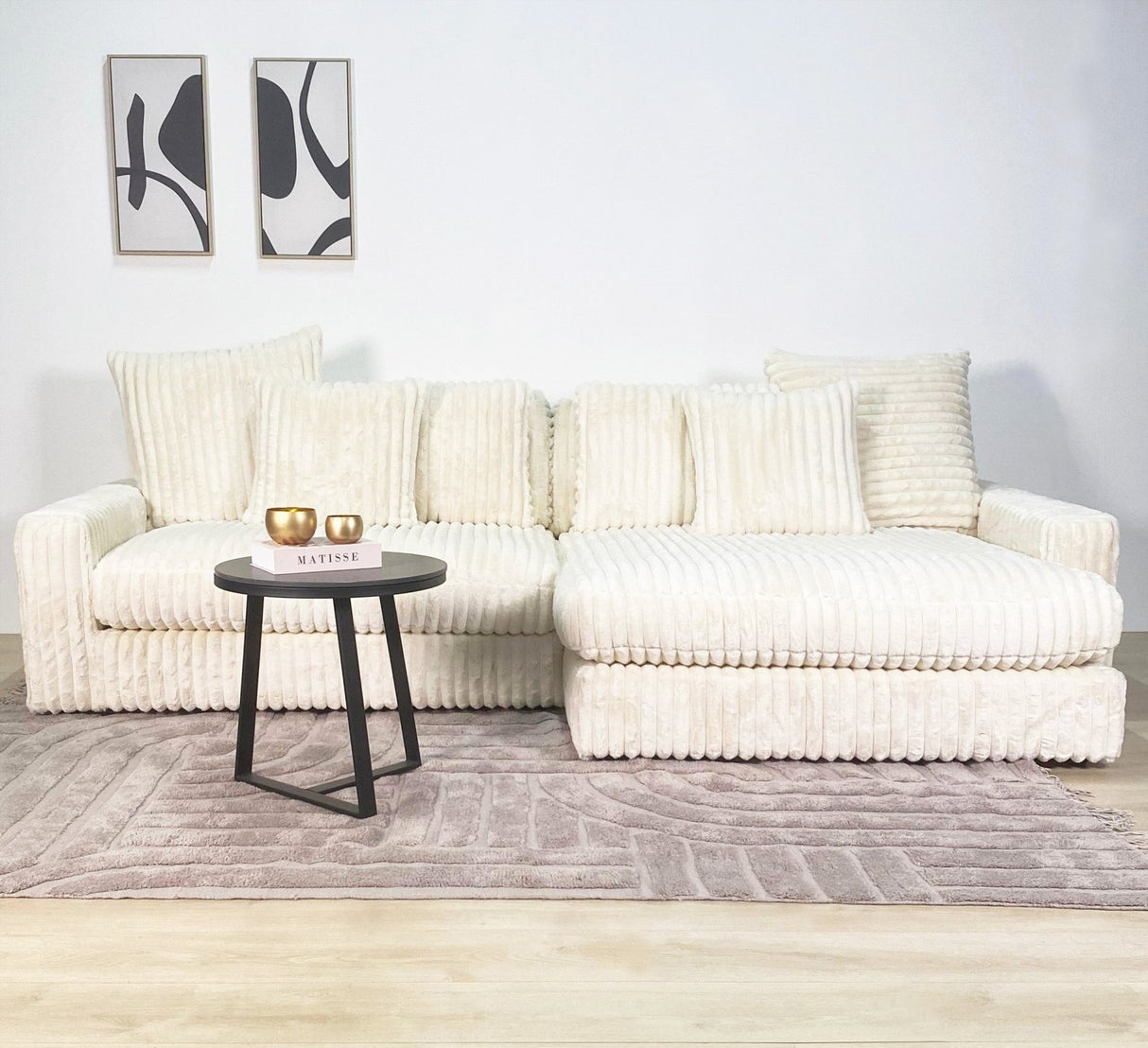 3-Sitzer-Loungesofa Nia aus geripptem Stoff in Beige