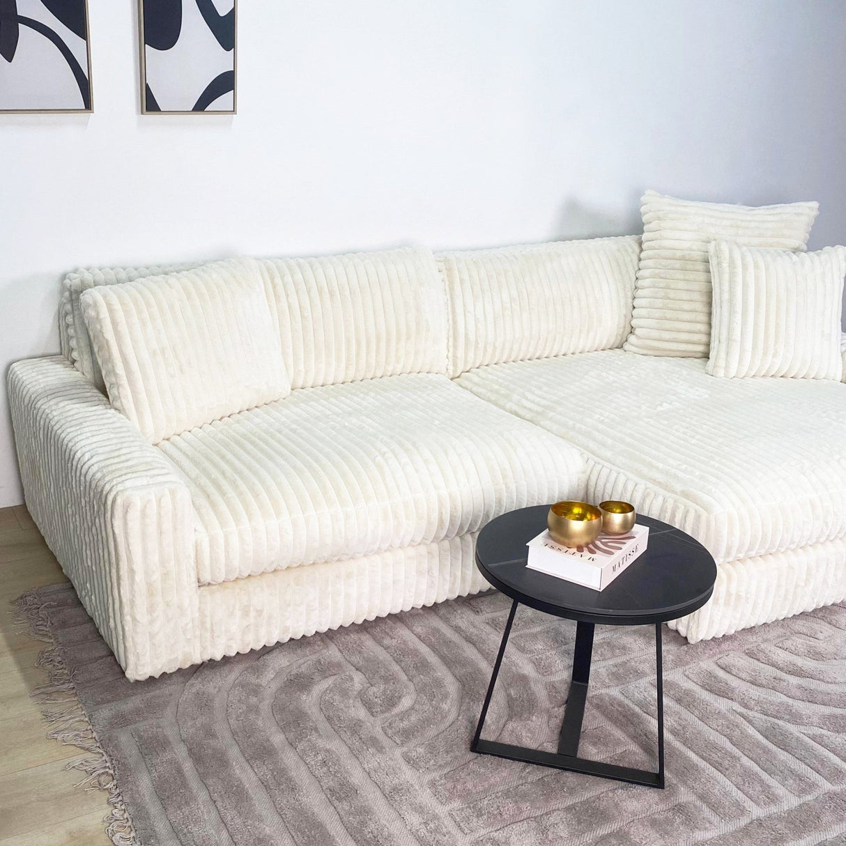 3-Sitzer-Loungesofa Nia aus geripptem Stoff in Beige