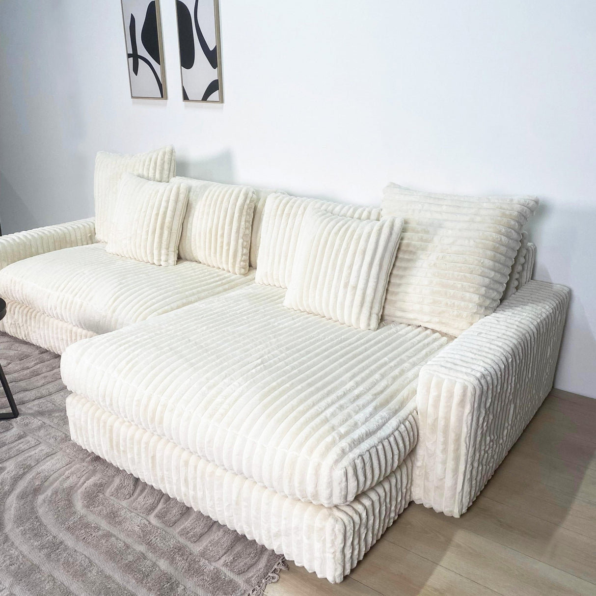 3-Sitzer-Loungesofa Nia aus geripptem Stoff in Beige