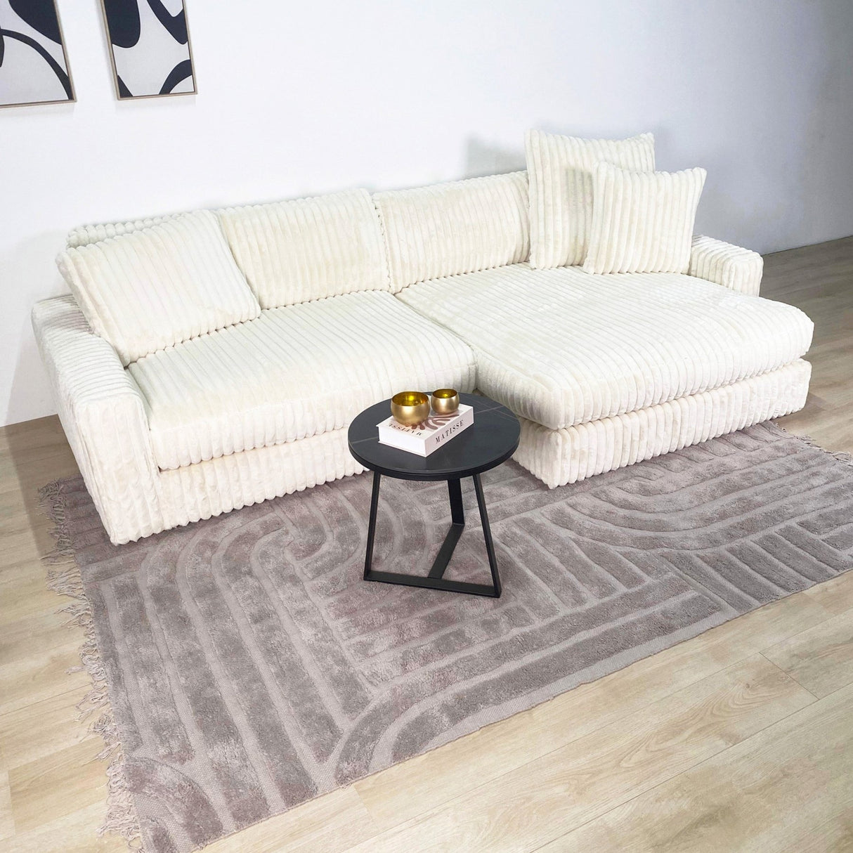 3-Sitzer-Loungesofa Nia aus geripptem Stoff in Beige