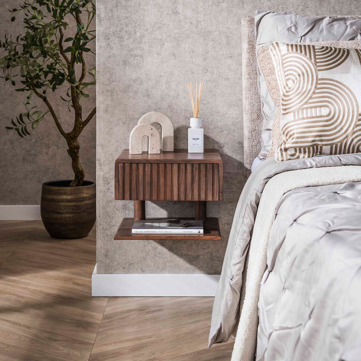 Schwebender Nachttisch Acacia Drift Brown – 1 Schublade 35 cm