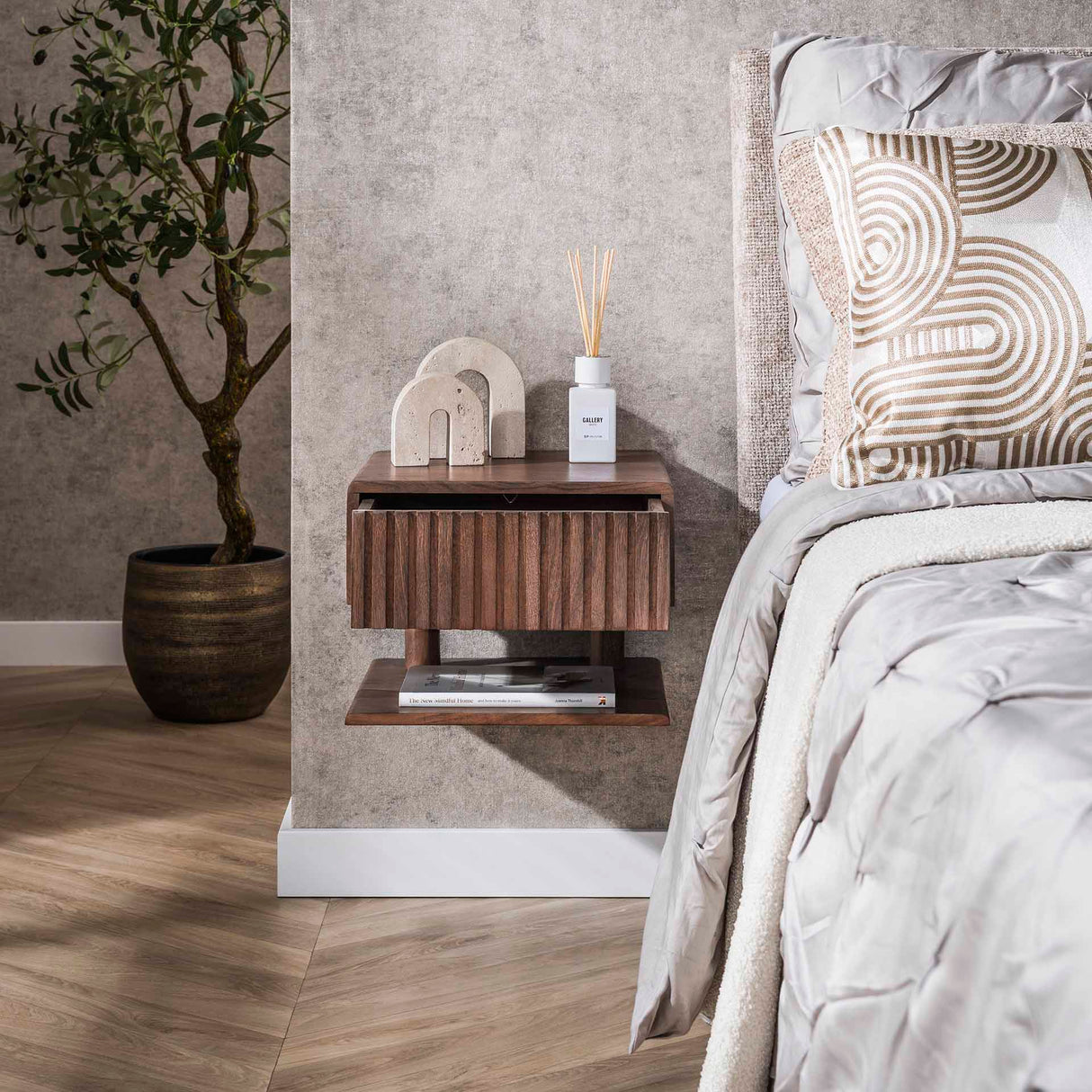 Schwebender Nachttisch Acacia Drift Brown – 1 Schublade 35 cm