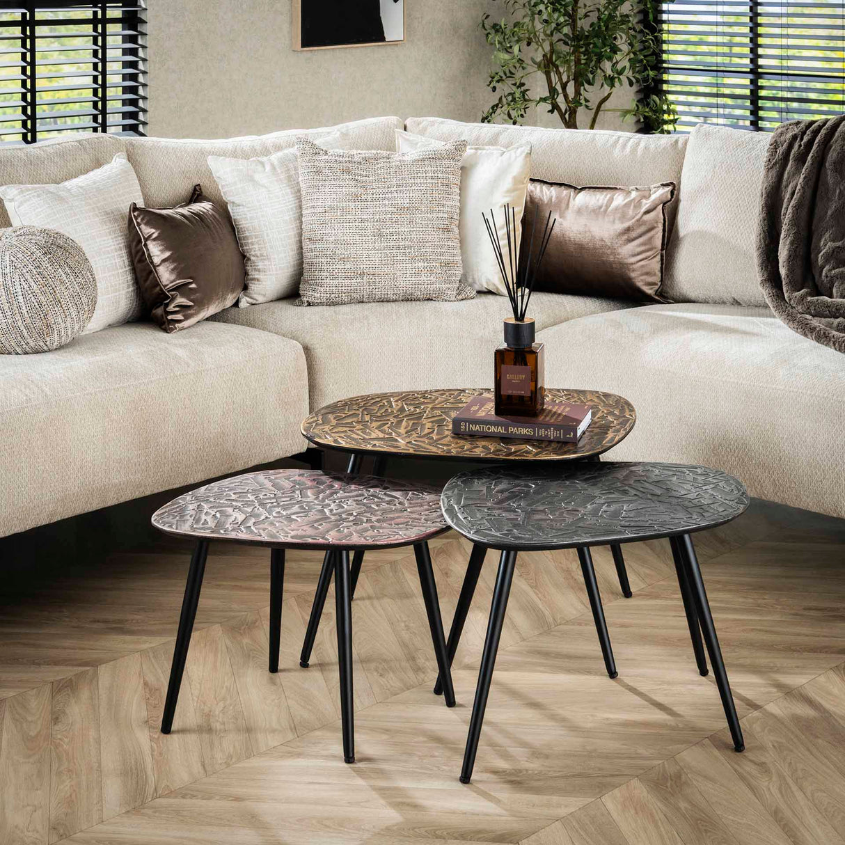 Marlo Couchtisch-Set 3 Quadrat Kupfer Patina