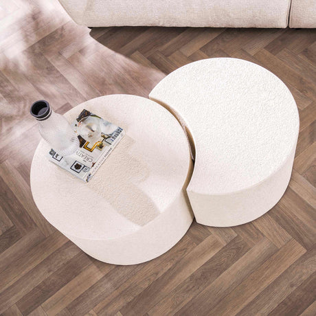 2-teiliges Sylas-Couchtisch-Set mondförmig aus weißem Kunstmarmor