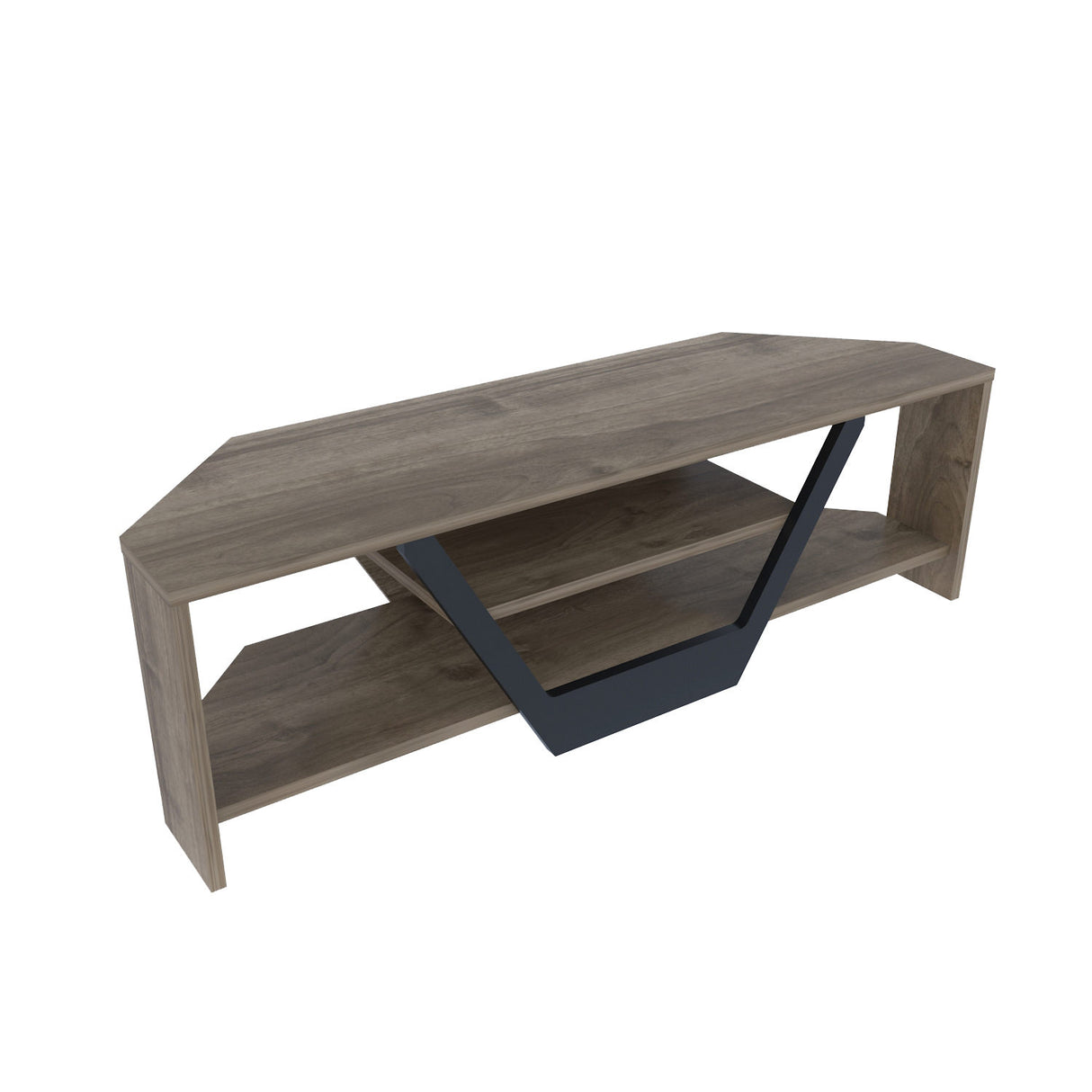 Sares tv-meubel walnootlook met zwart 120 cm Walnootlook / Zwart Melamine gecoat meubelpaneel