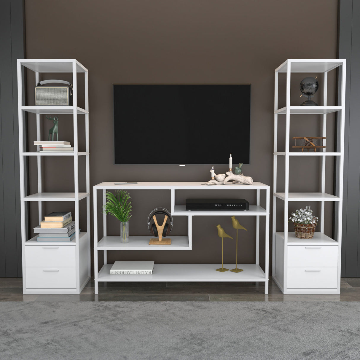 TV -Möbel Set Robbins Weißes weißes Melamin 198x160x39 cm