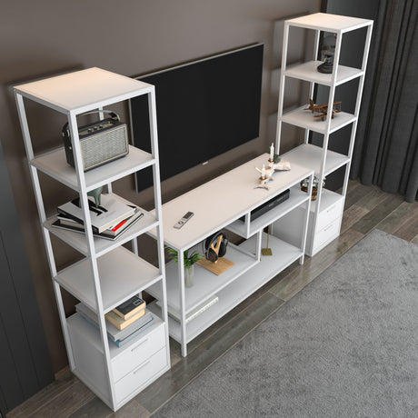 TV -Möbel Set Robbins Weißes weißes Melamin 198x160x39 cm
